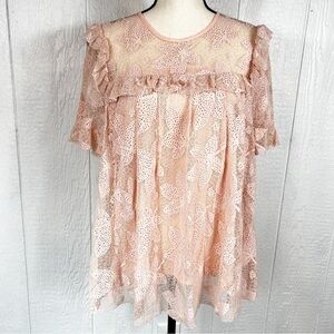 NEW Entro Light Pink Lace Short Sleeve Top Size Small